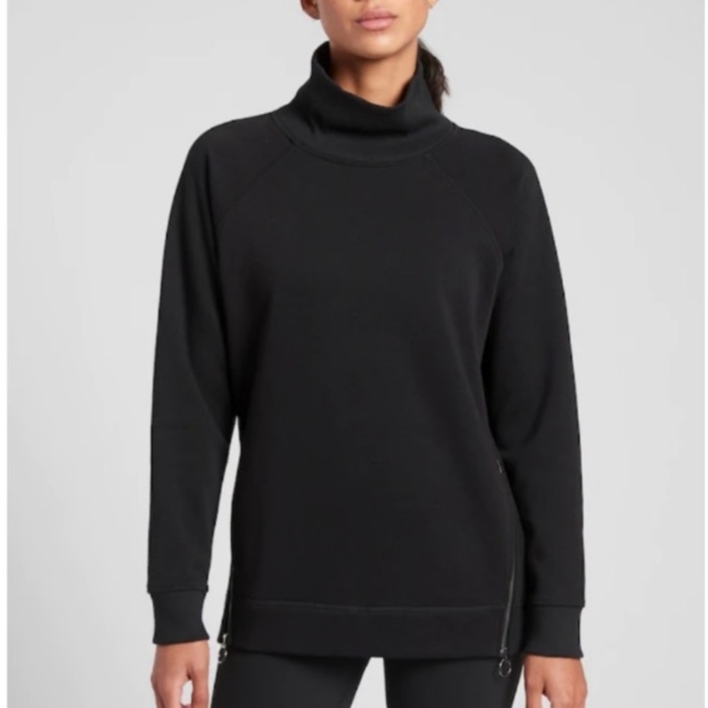 Athleta Black Cozy Karma Side Zip Funnel Neck